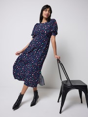 SCAMP & DUDE Blue Snow Leopard Print Midi Dress - Image 2 of 4