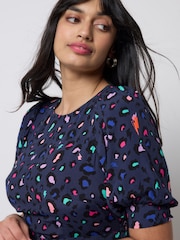 SCAMP & DUDE Blue Snow Leopard Print Midi Dress - Image 4 of 4