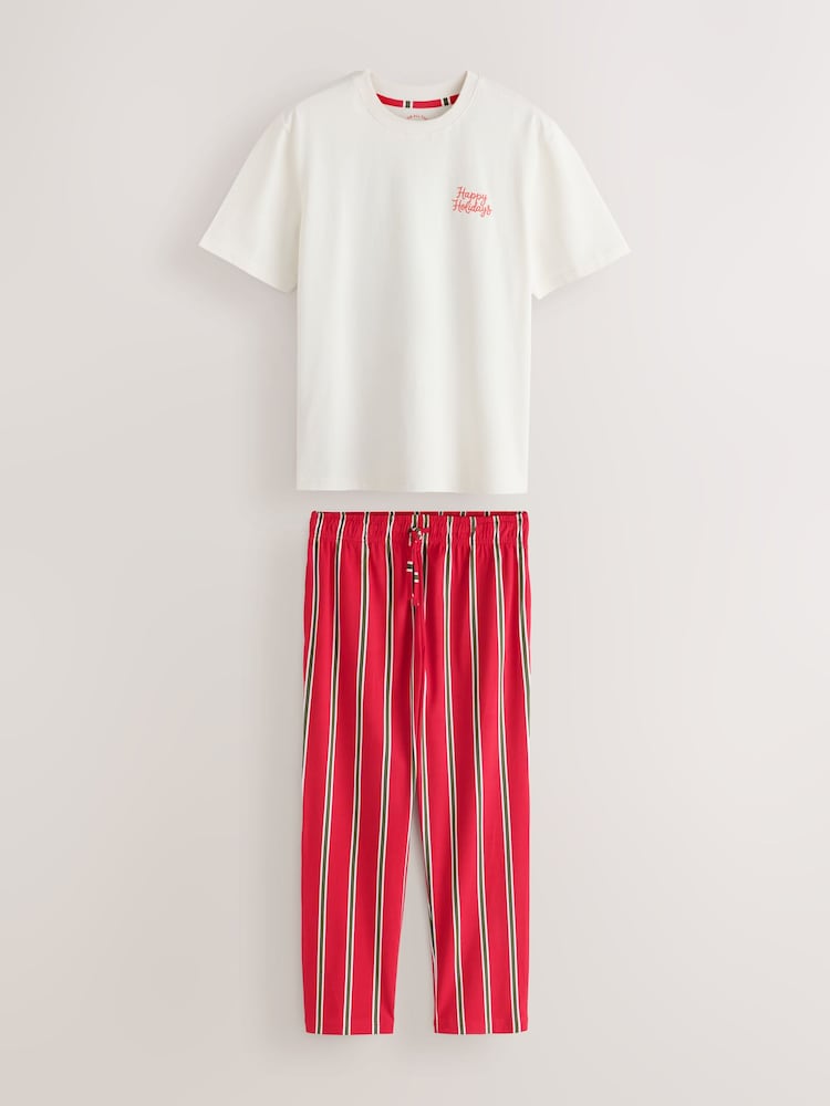 Red/White Trouser Set Happy Holidays Stripe Family Matching Christmas Pyjamas Set - Image 1 of 6
