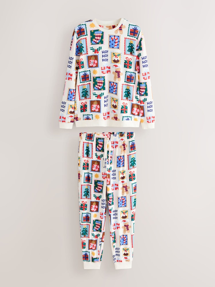 Ecru Stamps Matching Family Christmas Cosy Long Sleeve Pyjamas - Image 1 of 5 Ecru Stamps Matching Family Christmas Cosy Long Sleeve Pyjamas - Image 1 of 5