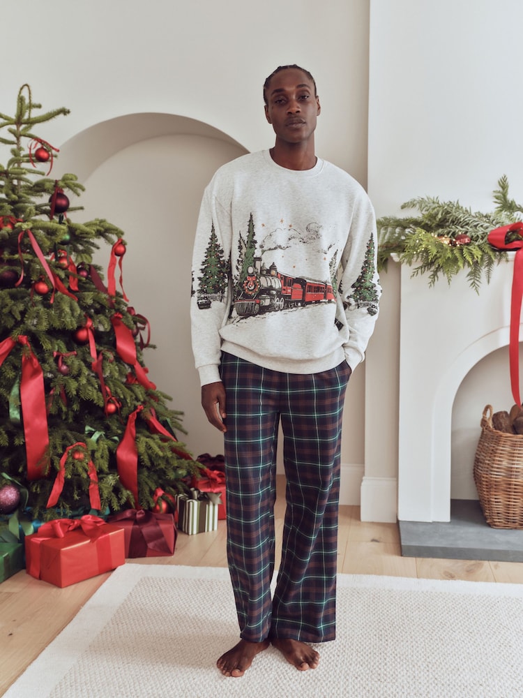 Santa Express Check Family Matching Christmas Pyjamas Set - Image 1 of 10 Santa Express Check Family Matching Christmas Pyjamas Set - Image 1 of 10