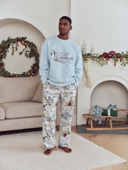 Ski Print Blue Family Matching Christmas Pyjamas Set - Image 1 of 9