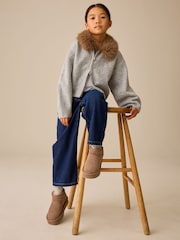 Grey Fur Collar Knitted Bomber Cardigan (3-16yrs) - Image 2 of 4
