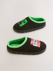 Black Minecraft Light Up Mule Slippers With Flippy Sequins - Image 1 of 5