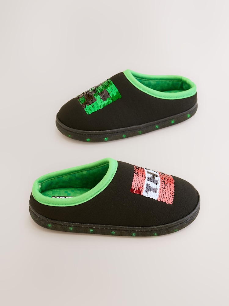 Black Minecraft Light Up Mule Slippers With Flippy Sequins - Image 1 of 5 Black Minecraft Light Up Mule Slippers With Flippy Sequins - Image 1 of 5