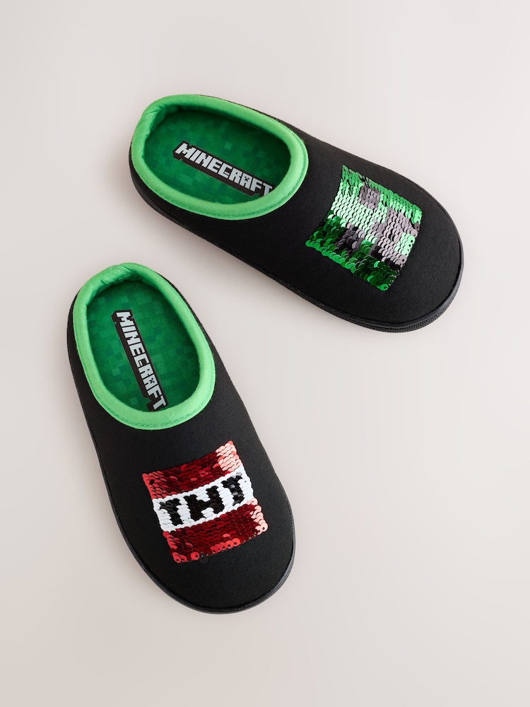 Black Minecraft Light Up Mule Slippers With Flippy Sequins - Image 2 of 5 Black Minecraft Light Up Mule Slippers With Flippy Sequins - Image 2 of 5