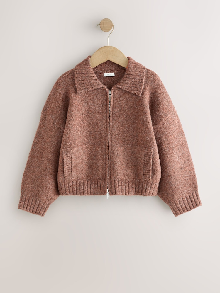 Brown Knitted Zip Hoodie (3-16yrs) - Image 1 of 4