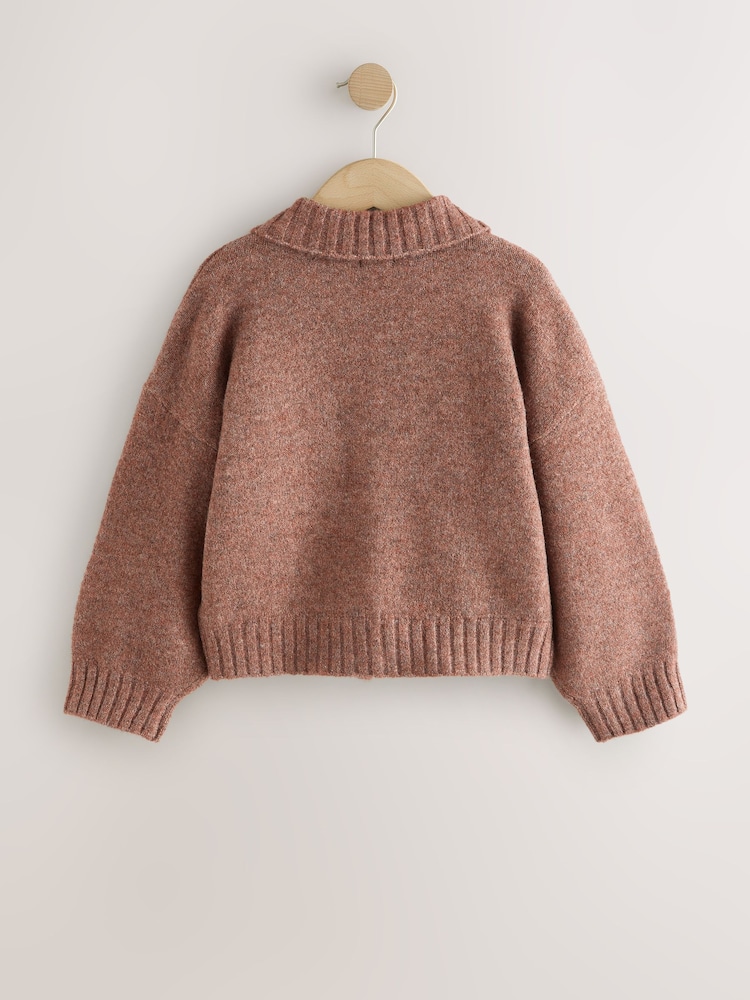 Brown Knitted Zip Hoodie (3-16yrs) - Image 2 of 4