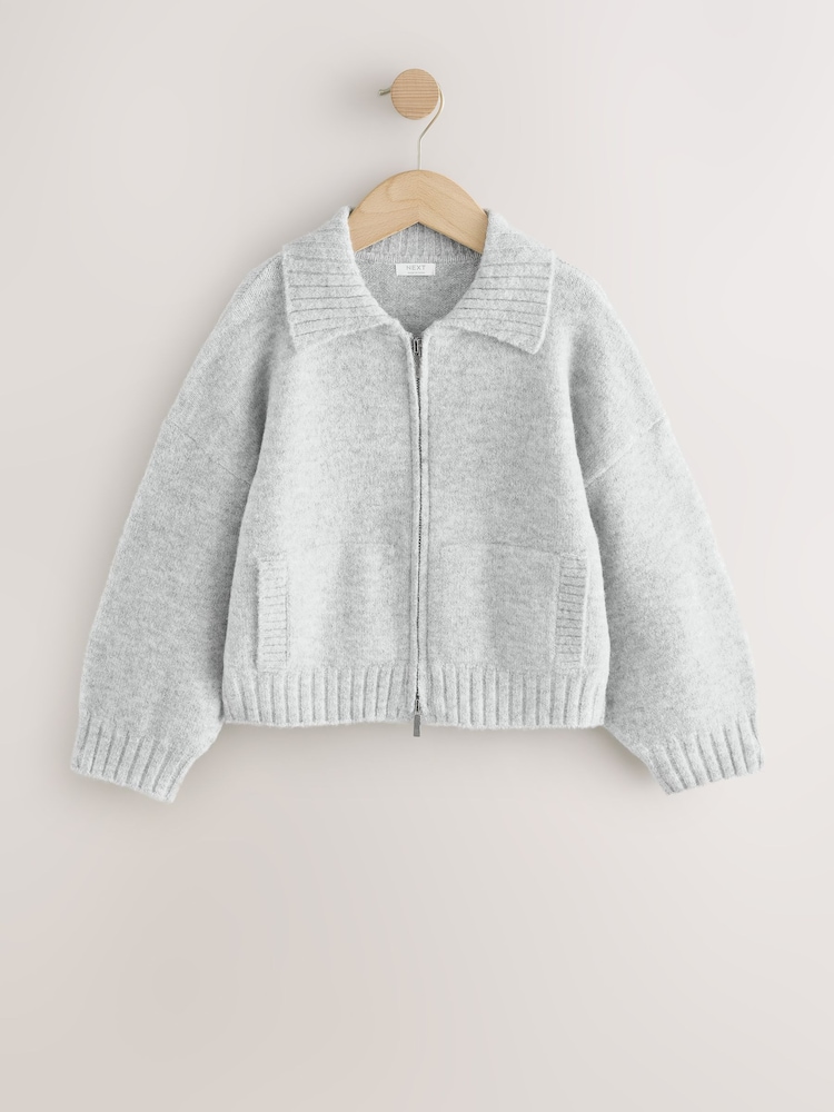 Grey Knitted Zip Hoodie (3-16yrs) - Image 1 of 4