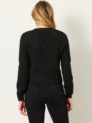 FatFace Black Sparkle Bow Front Cardigan - Image 2 of 7