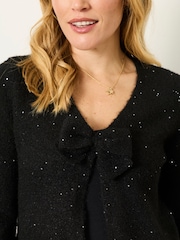 FatFace Black Sparkle Bow Front Cardigan - Image 4 of 7
