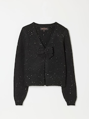 FatFace Black Sparkle Bow Front Cardigan - Image 7 of 7