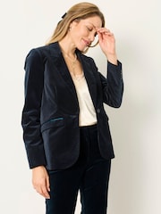 FatFace Teal Blue Maggie Velvet Blazer - Image 2 of 7