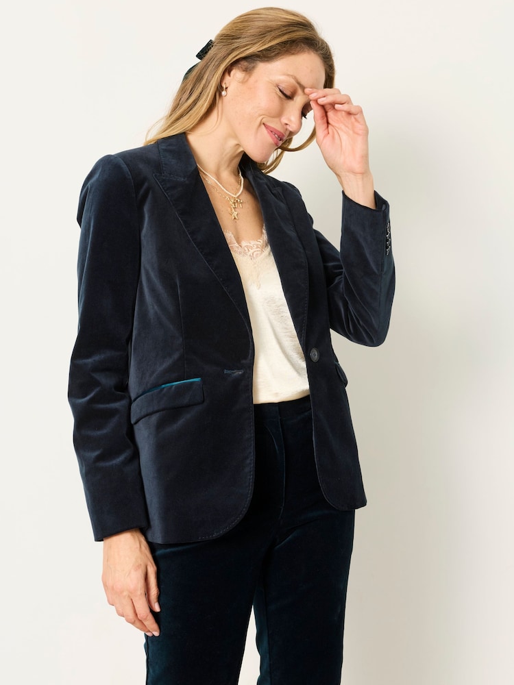 FatFace Teal Blue Maggie Velvet Blazer - Image 2 of 7