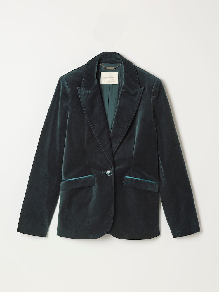 FatFace Teal Blue Maggie Velvet Blazer - Image 7 of 7
