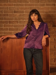 FatFace Betty Wine Lace Trim Blouse - Image 1 of 6