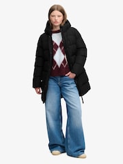 Superdry Black Hooded Sports Puffer Mid Length Jacket - Image 3 of 8