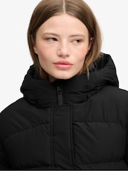 Superdry Black Hooded Sports Puffer Mid Length Jacket - Image 4 of 8