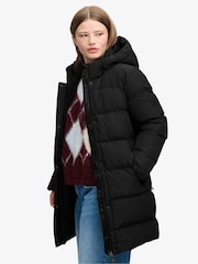 Superdry Black Hooded Sports Puffer Mid Length Jacket - Image 6 of 8