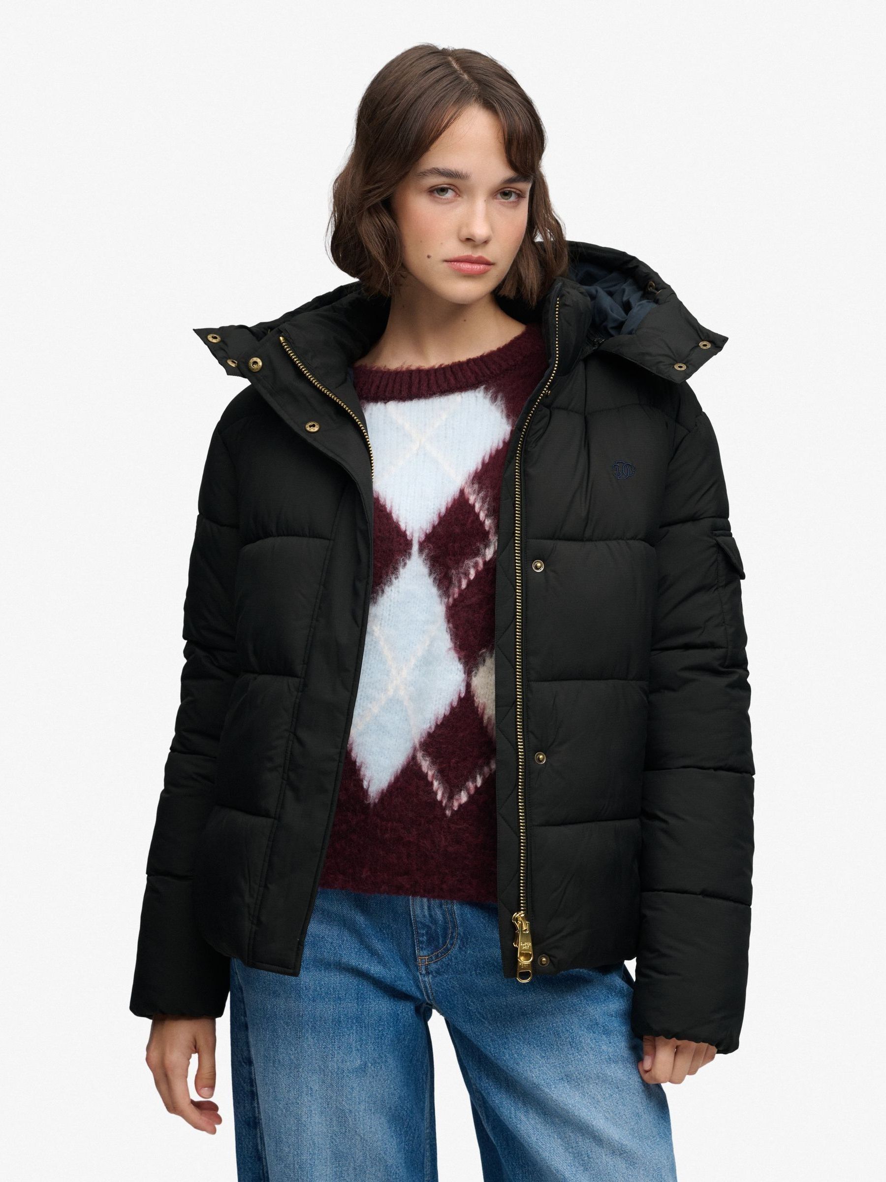 Superdry Womens Premium Relaxed Fit Hooded Puffer Jacket, Black, Size 14, Women - Image 3