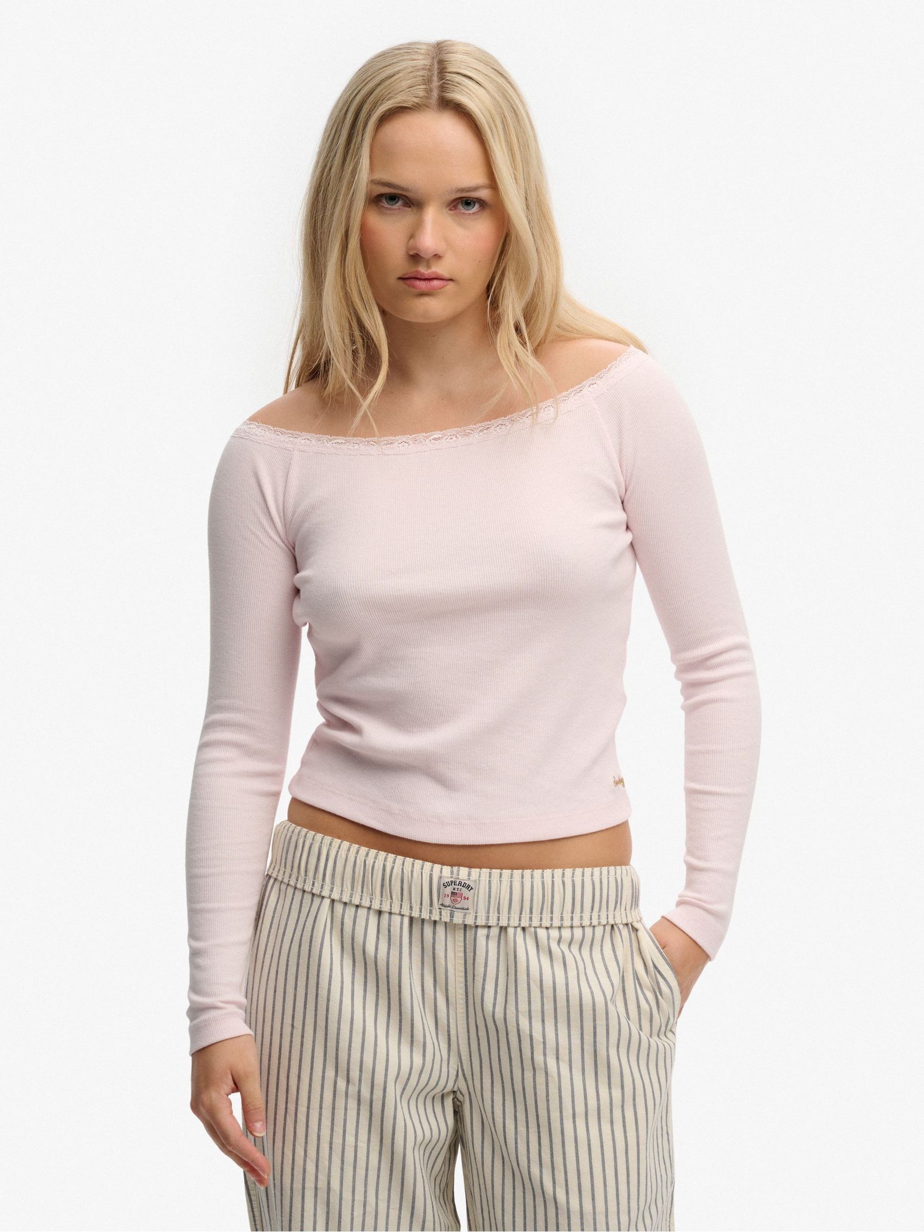 Superdry Women's Pink Athletic Essentials Lace Long Sleeve Top - Image 1