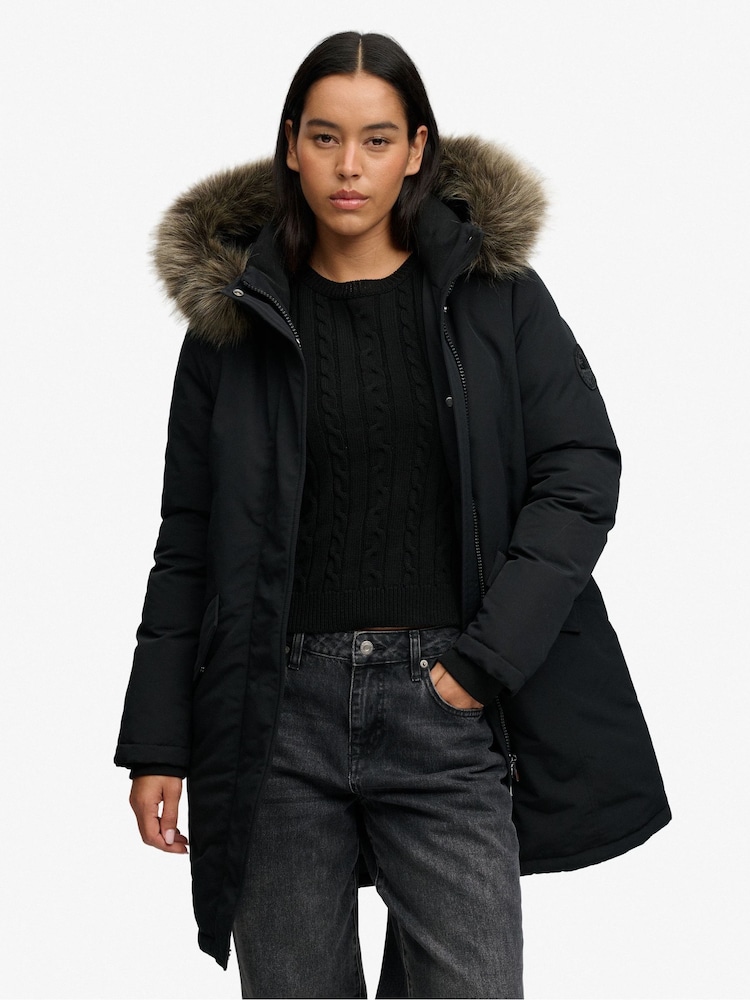 Superdry Black Hooded Everest Parka Jacket - Image 1 of 7