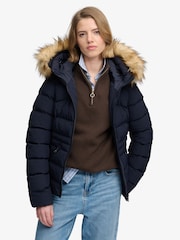 Superdry Blue Hood Faux Fur Fuji Padded Jacket - Image 2 of 8