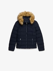 Superdry Blue Hood Faux Fur Fuji Padded Jacket - Image 7 of 8