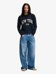 Mornarica Plavo - Superdry Athletic Essentials Grafički vrh dugih rukava - Slika 3 od 7