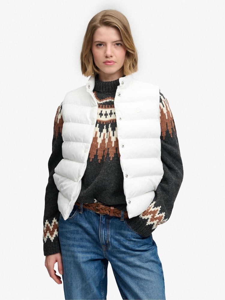 Superdry White Entry Padded Snap Gilet - Image 1 of 8