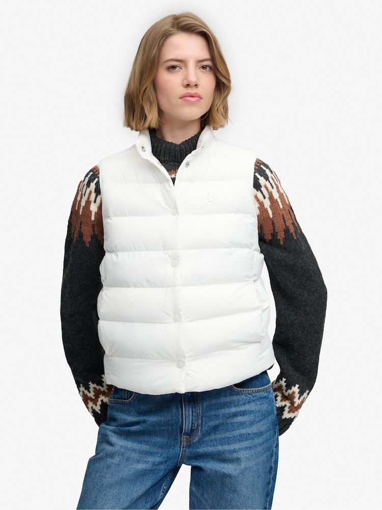 Superdry White Entry Padded Snap Gilet - Image 2 of 8