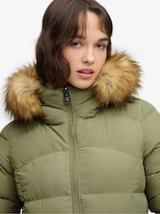 Superdry Green Hooded Faux Fur Fuji Longline Jacket - Image 4 of 8