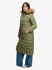 Superdry Green Hooded Faux Fur Fuji Longline Jacket - Image 5 of 8