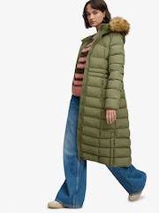 Superdry Green Hooded Faux Fur Fuji Longline Jacket - Image 6 of 8