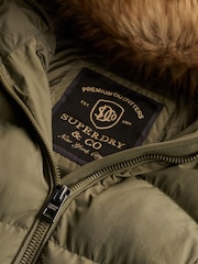 Superdry Green Hooded Faux Fur Fuji Longline Jacket - Image 8 of 8