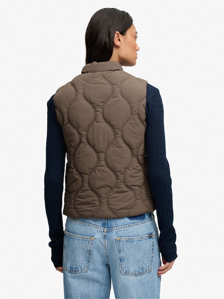 Superdry Green Onion Quilt Crinkle Snap Gilet - Image 2 of 6 Superdry Green Onion Quilt Crinkle Snap Gilet - Image 2 of 6