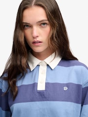 Superdry Blue Ath Ess Cropped Stripe Rugby Shirt - Image 2 of 8