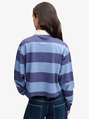 Superdry Blue Ath Ess Cropped Stripe Rugby Shirt - Image 5 of 8