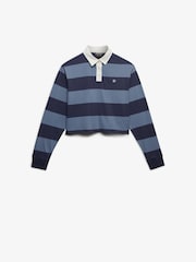 Superdry Blue Ath Ess Cropped Stripe Rugby Shirt - Image 6 of 8