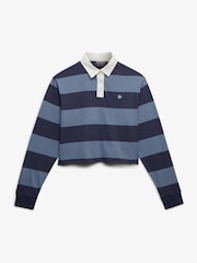 Superdry Blue Ath Ess Cropped Stripe Rugby Shirt - Image 7 of 8