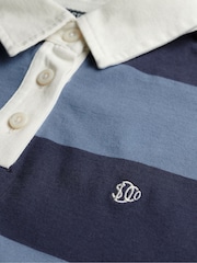 Superdry Blue Ath Ess Cropped Stripe Rugby Shirt - Image 8 of 8