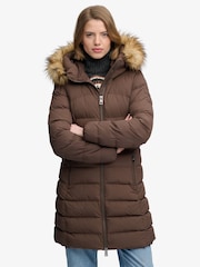 Superdry Brown Hood Faux Fur Fuji Mid Length Jacket - Image 1 of 8
