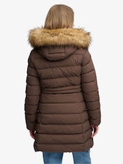 Superdry Brown Hood Faux Fur Fuji Mid Length Jacket - Image 2 of 8