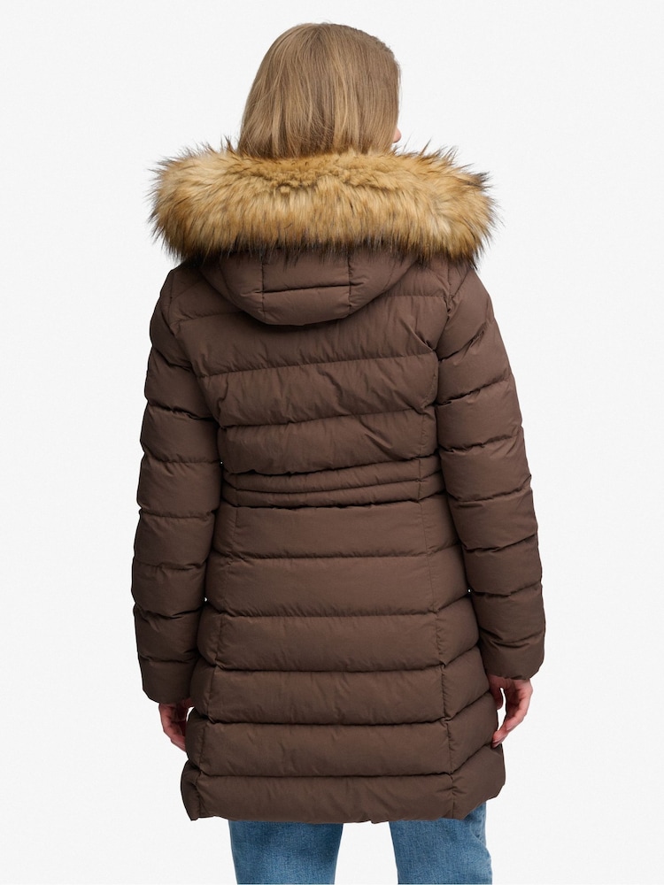 Superdry Brown Hood Faux Fur Fuji Mid Length Jacket - Image 2 of 8