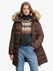 Superdry Brown Hood Faux Fur Fuji Mid Length Jacket - Image 3 of 8