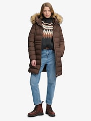 Superdry Brown Hood Faux Fur Fuji Mid Length Jacket - Image 4 of 8