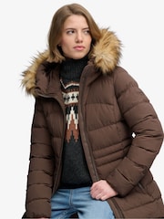 Superdry Brown Hood Faux Fur Fuji Mid Length Jacket - Image 6 of 8