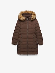 Superdry Brown Hood Faux Fur Fuji Mid Length Jacket - Image 7 of 8