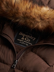 Superdry Brown Hood Faux Fur Fuji Mid Length Jacket - Image 8 of 8