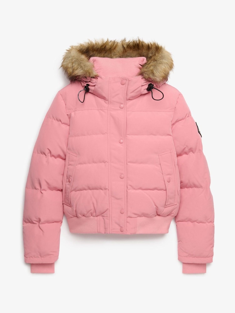 Superdry Pink Everest Hooded Bomber Jacket - Image 7 of 7 Superdry Pink Everest Hooded Bomber Jacket - Image 7 of 7